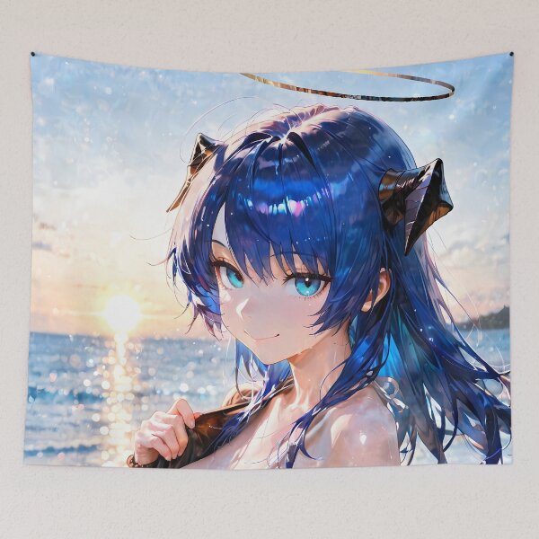 Item preview, Prelude Mostima Arknights Beach Sunset Angelic Halo Dreamy Blue designed and sold by HumbertoValveno.