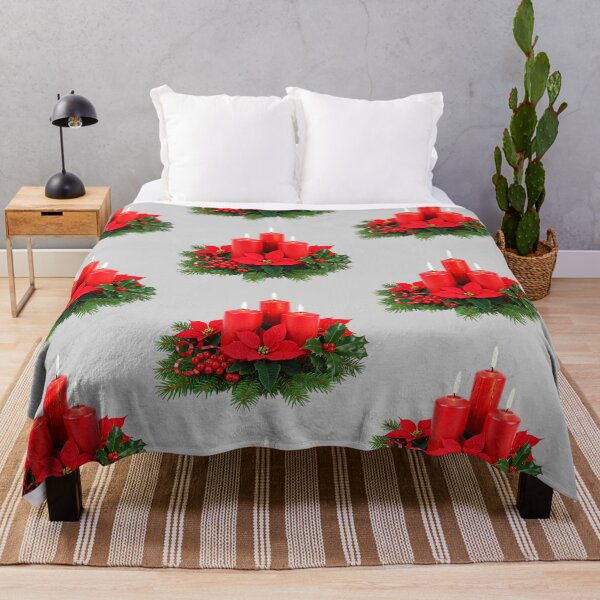 Item preview, Festive Red Candle Christmas Arrangement – Elegant Holiday Art with Poinsettias, Pine, and Holly Berries designed and sold by PixelVibe782.