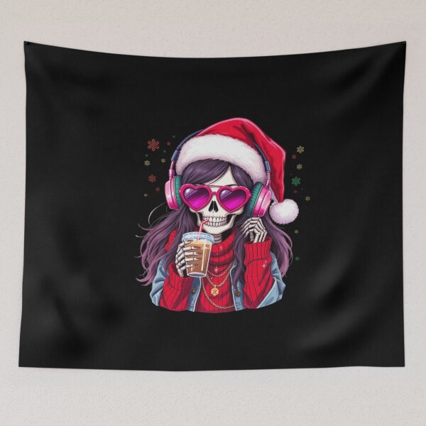 Item preview, Christmas Music Skeleton Girl | Cute Gothic Coffee & Music Holiday Art designed and sold by ColorSplash123.