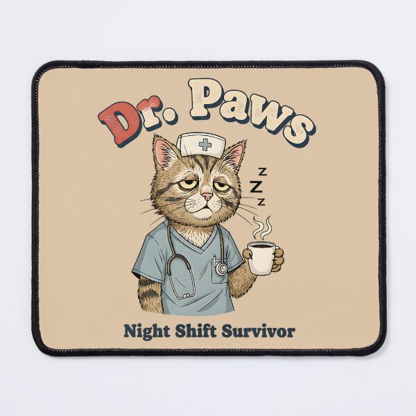 Item preview, Dr. Paws – Tired Cat Doctor with Coffee designed and sold by GabbyKI261.