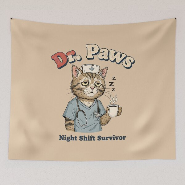Item preview, Dr. Paws – Tired Cat Doctor with Coffee designed and sold by GabbyKI261.