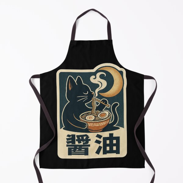 Item preview, Black Cat Eating Ramen Charcoal Shoyu Steam Concept Japanese Graphic Art designed and sold by Bongocomic.