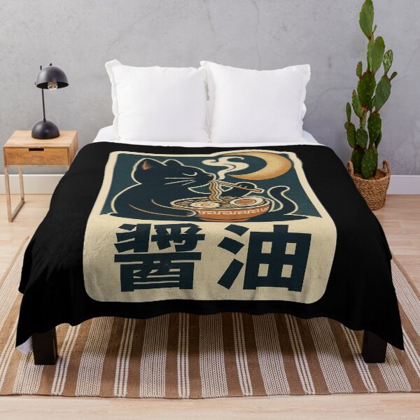 Item preview, Black Cat Eating Ramen Charcoal Shoyu Steam Concept Japanese Graphic Art designed and sold by Bongocomic.