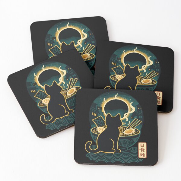 Item preview, Black Cat Eating Ramen Eclipse Halo Bowl Concept Japanese Graphic Art designed and sold by Bongocomic.