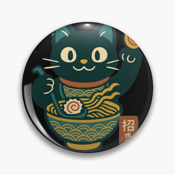 Item preview, Black Cat Eating Ramen Lucky Beckoning Neko Ramen Concept Japanese Graphic Art designed and sold by Bongocomic.