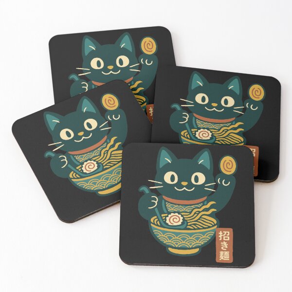 Item preview, Black Cat Eating Ramen Lucky Beckoning Neko Ramen Concept Japanese Graphic Art designed and sold by Bongocomic.