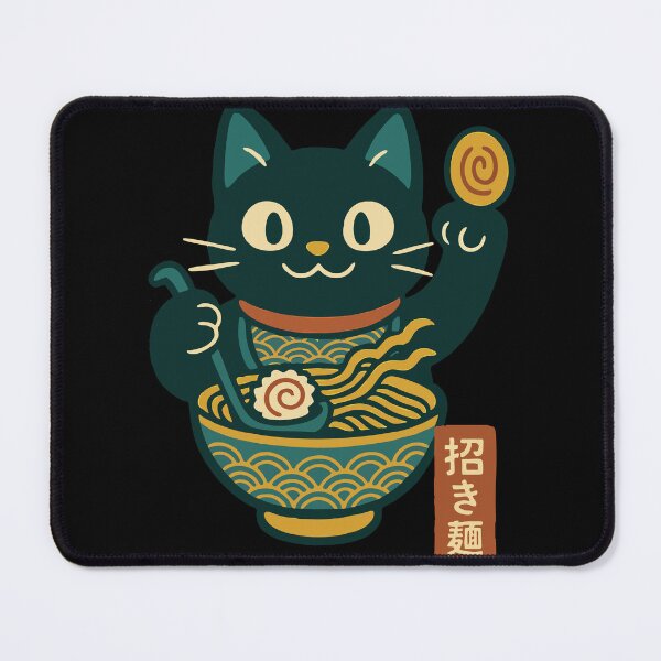 Item preview, Black Cat Eating Ramen Lucky Beckoning Neko Ramen Concept Japanese Graphic Art designed and sold by Bongocomic.