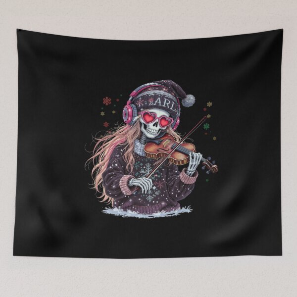 Item preview, Piano Skeleton Girl with Festive Coffee | Cute Gothic Christmas Music Art designed and sold by ColorSplash123.