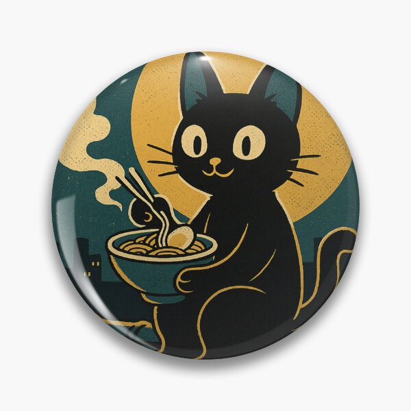 Item preview, Black Cat Eating Ramen Moonlit Rooftop Bowl Concept Japanese Graphic Art designed and sold by Bongocomic.