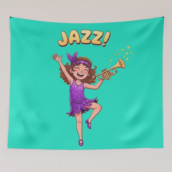 Item preview, Joyful Jazz Dancer Girl in Sparkly Purple Dress Illustration designed and sold by DroolWorthyUS.