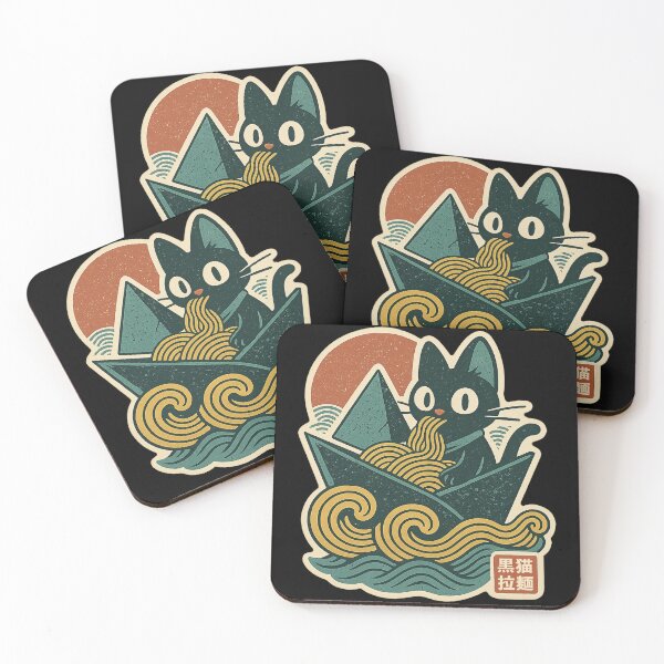 Item preview, Black Cat Eating Ramen Origami Nori Sail Concept Japanese Graphic Art designed and sold by Bongocomic.