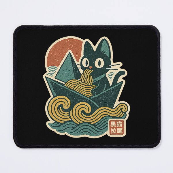 Item preview, Black Cat Eating Ramen Origami Nori Sail Concept Japanese Graphic Art designed and sold by Bongocomic.