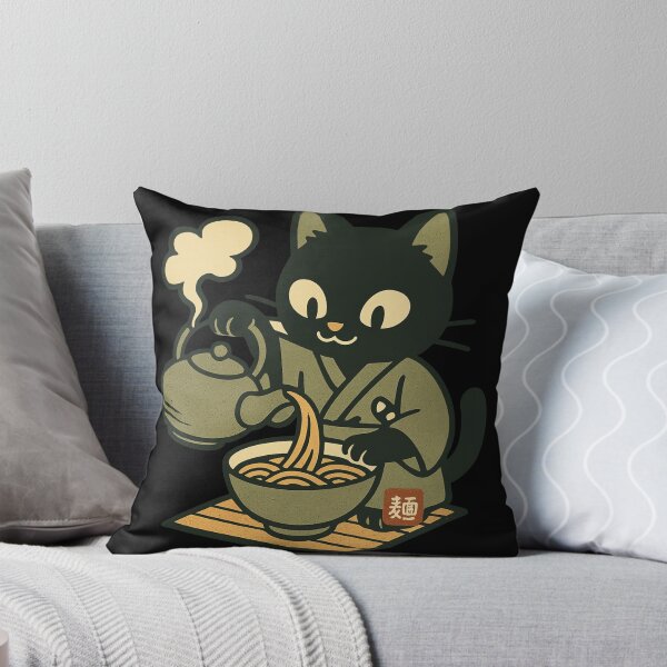 Item preview, Black Cat Eating Ramen Teapot Broth Ritual Concept Japanese Graphic Art designed and sold by Bongocomic.