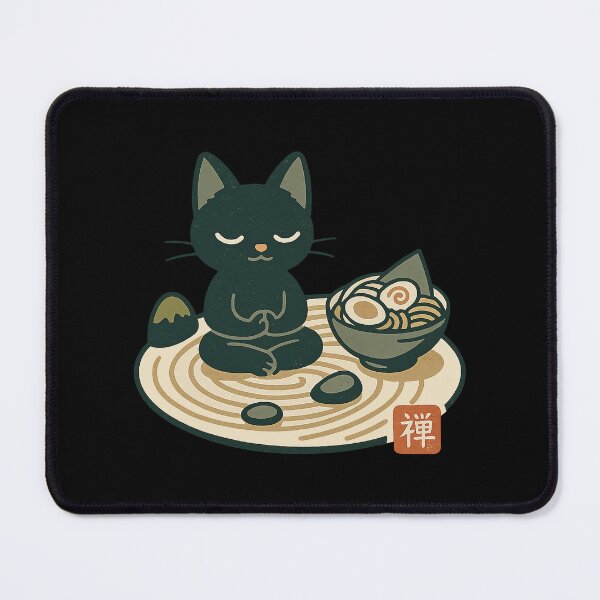Item preview, Black Cat Eating Ramen Zen Spiral Garden Concept Japanese Graphic Art designed and sold by Bongocomic.
