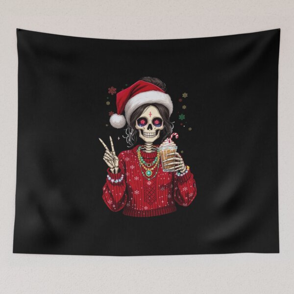 Item preview, Christmas Coffee Queen Skeleton | Cute Gothic Holiday Coffee Art designed and sold by ColorSplash123.