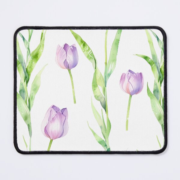 Artikelvorschau, Aquarell-Tulpenmuster mit lila Blüten und grünen Stängeln entworfen und verkauft von CoolPixels.