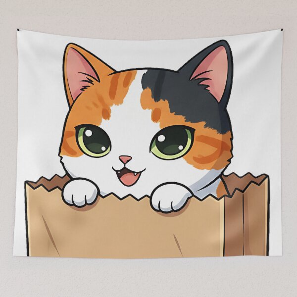Item preview, Kawaii Cat Peeking - Funny Paper Bag Feline designed and sold by meesub.