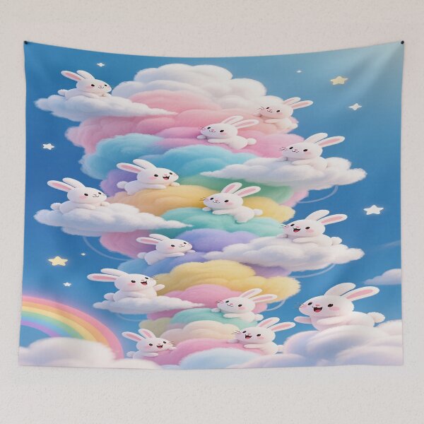 Item preview, Pastel-colored bunnie with colorful clouds 4 designed and sold by DinsignStudio.