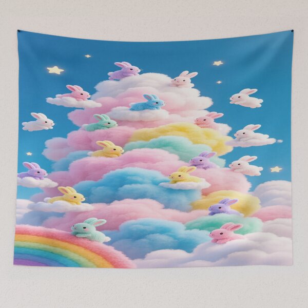 Item preview, Pastel-colored bunnie with colorful clouds 2    designed and sold by DinsignStudio.