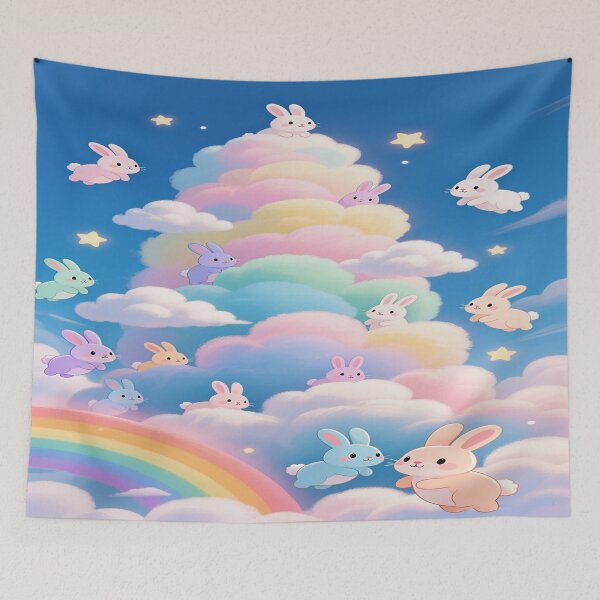 Item preview, Pastel-colored bunnie with colorful clouds   designed and sold by DinsignStudio.