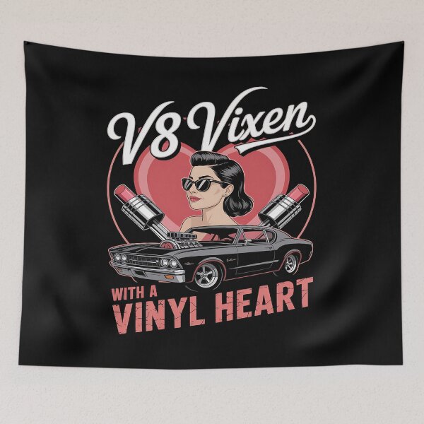 Item preview, 1960s music fashion - retro rock girl style - muscle car & music - women who rock - classic car and guitar - rock chick hot rod - beehive hair rock - Route 66 rocker - fuzz pedal and lipstick designed and sold by JansenGS.