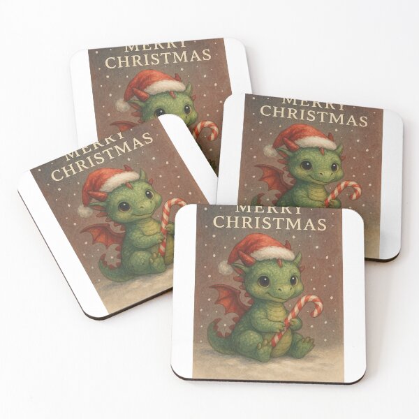 Item preview, Santa Hat Christmas Dragon with Candy Cane in Snow designed and sold by Aryabek.