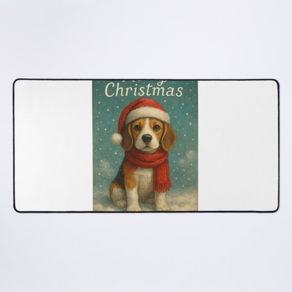 Item preview, Beagle Puppy in Santa Hat and Red Scarf for Christmas designed and sold by Aryabek.