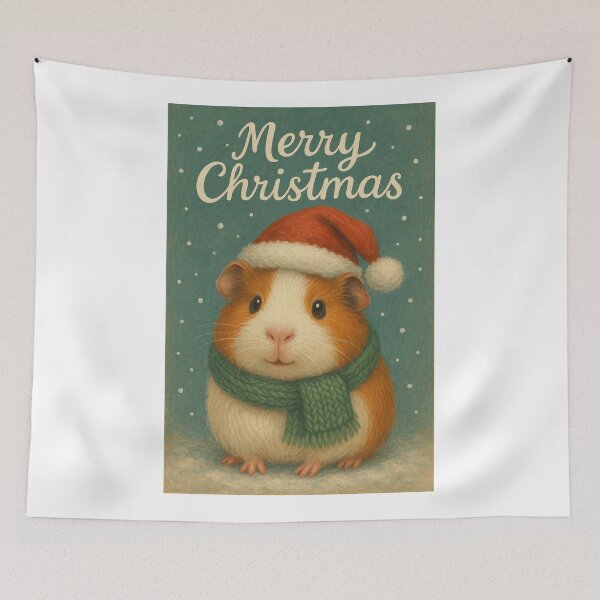 Item preview, Guinea Pig in Santa Hat and Cozy Green Scarf designed and sold by Aryabek.