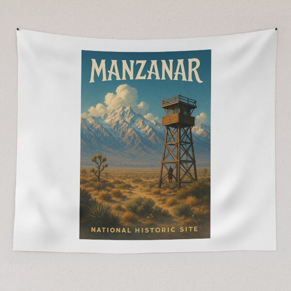 Item preview, Manzanar Historic Site Watchtower and Sierra Nevada Peaks designed and sold by Aryabek.