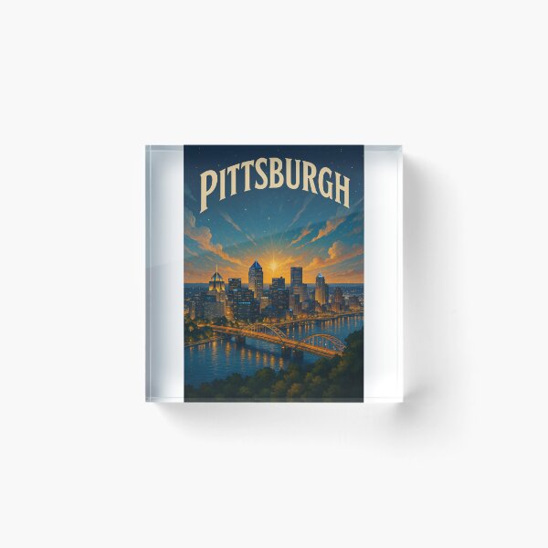 Artikelvorschau, Pittsburgh Skyline und Brückenbeleuchtung in der Abenddämmerung entworfen und verkauft von Aryabek.