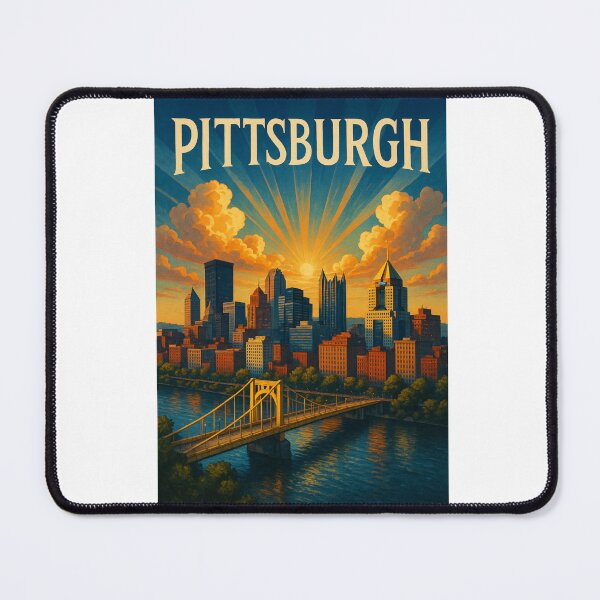 Item preview, Sunrise over Pittsburgh Skyline and Bridge in Pennsylvania designed and sold by Aryabek.