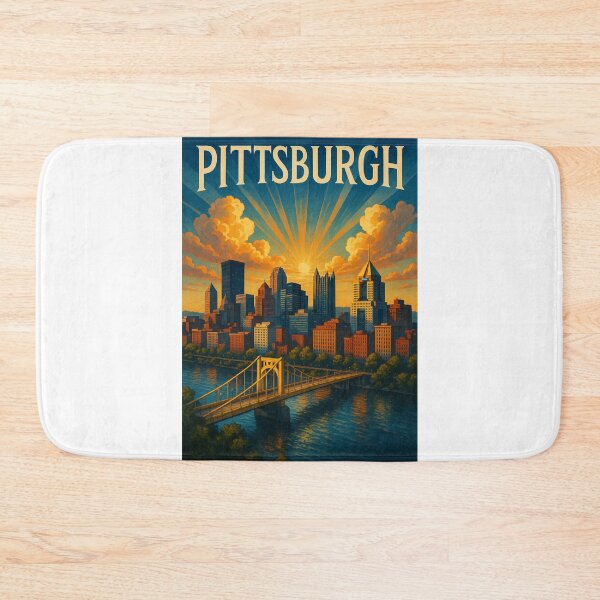 Item preview, Sunrise over Pittsburgh Skyline and Bridge in Pennsylvania designed and sold by Aryabek.