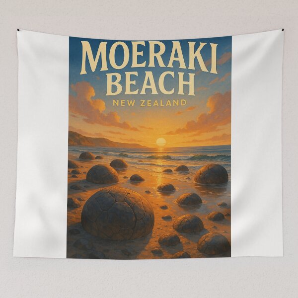 Item preview, Evening Glow at Moeraki Beach and Boulders, Otago, New Zealand designed and sold by Places On Earth.