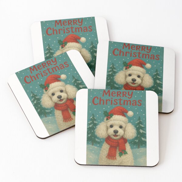 Item preview, White Poodle Christmas Portrait with Santa Hat designed and sold by Places On Earth.