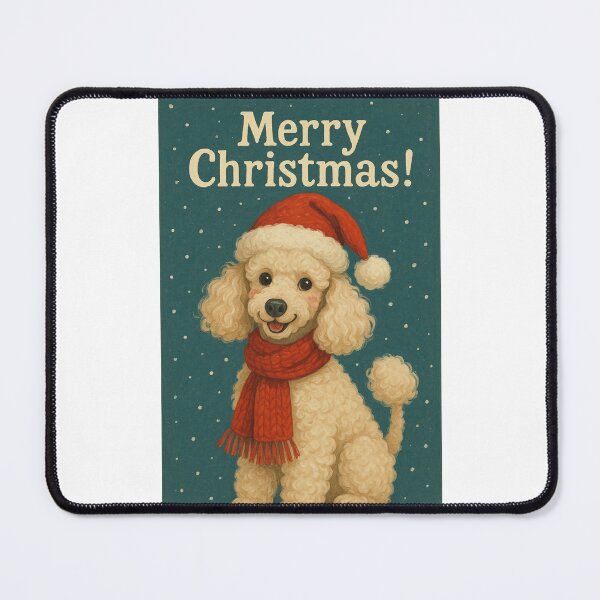 Item preview, Happy Poodle in Santa Hat and Red Scarf Christmas Scene designed and sold by Places On Earth.