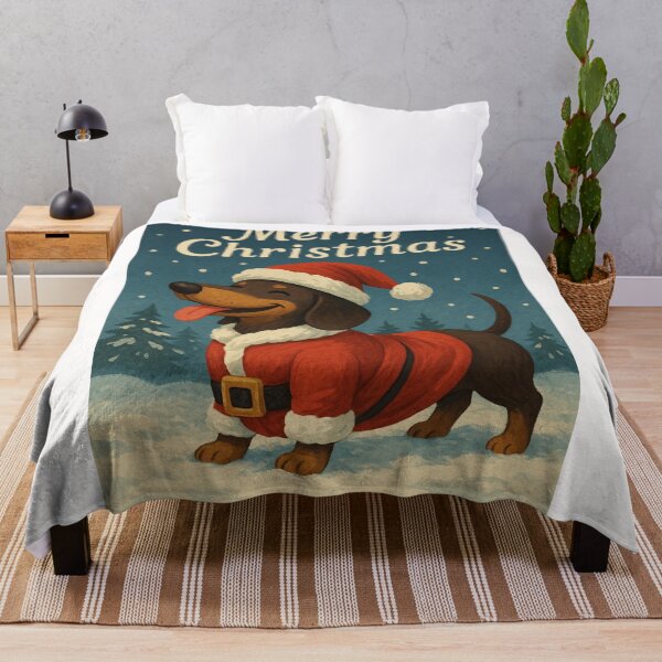 Item preview, Santa Dachshund in Snowy Christmas Forest designed and sold by Places On Earth.