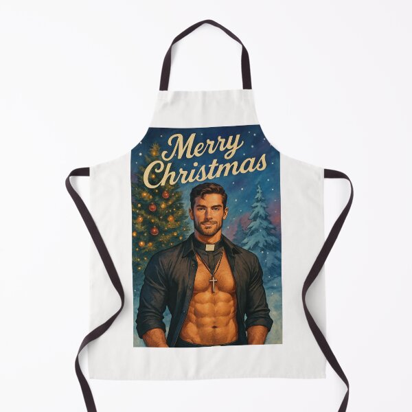 Item preview, Sexy Christmas Pastor with Muscular Shirtless Torso and Tree designed and sold by Places On Earth.