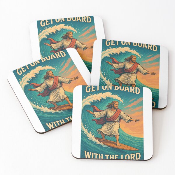 Item preview, Surfer Jesus Riding Sunset Waves with Faith and Flow designed and sold by StampMyPassport.