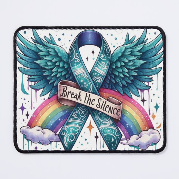 Item preview, Break the Silence – Awareness Ribbon with Angel Wings and Rainbow designed and sold by PinkGothica.