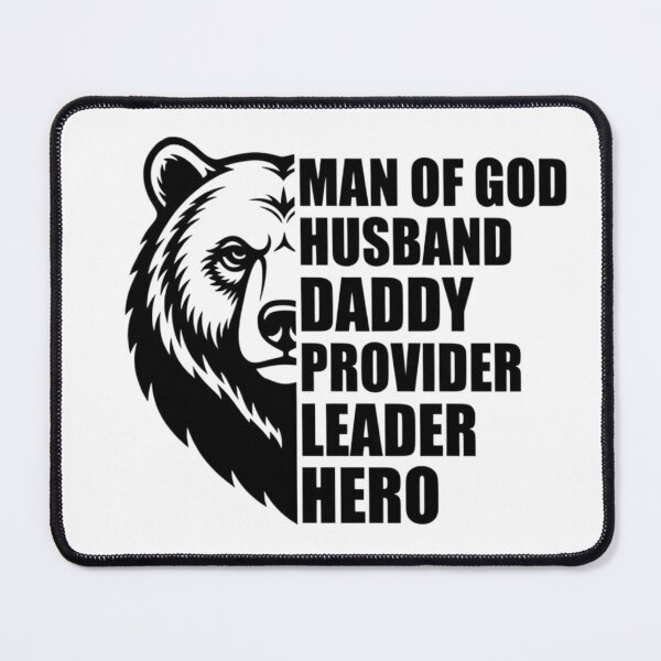 Item preview, MAN OF GOD | Mighty Bear Dad Supplier Leader Hero – Father's Day Masculine Design Black and White designed and sold by PinkGothica.
