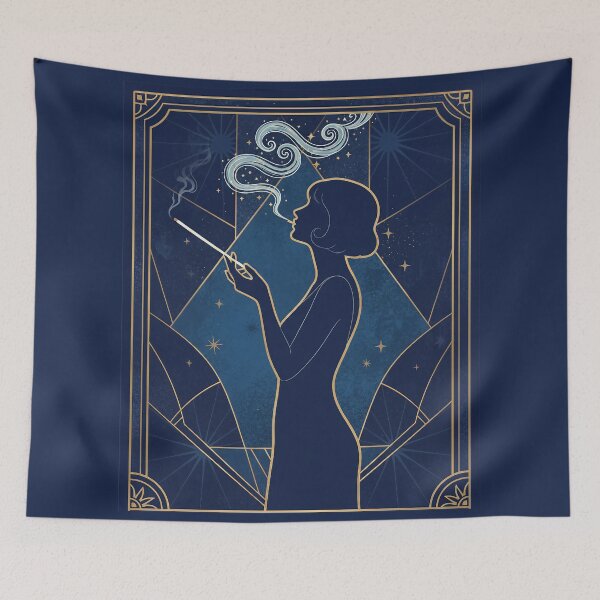 Item preview, Elegant Art Deco Woman Smoking in Midnight Blue designed and sold by Spark2Seduction.