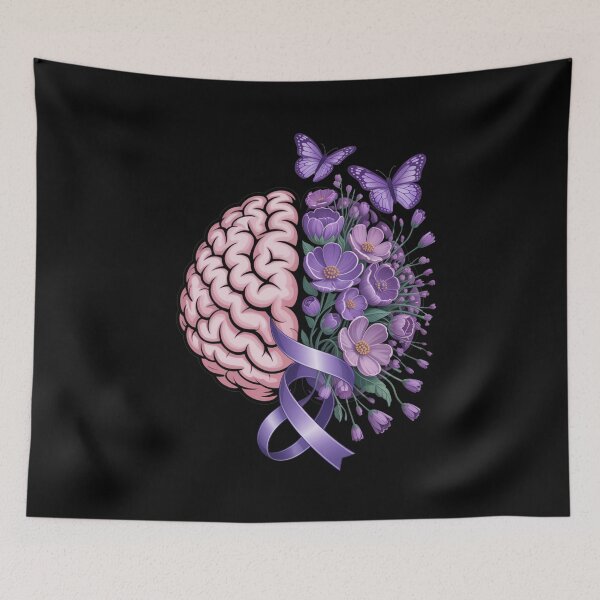 Item preview, Epilepsy Awareness Brain with Purple Ribbon and Flowers designed and sold by Gogetgiggles.