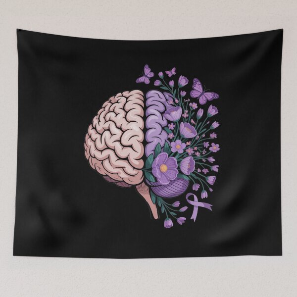 Item preview, Epilepsy Awareness Brain with Purple Ribbon and Flowers designed and sold by Gogetgiggles.