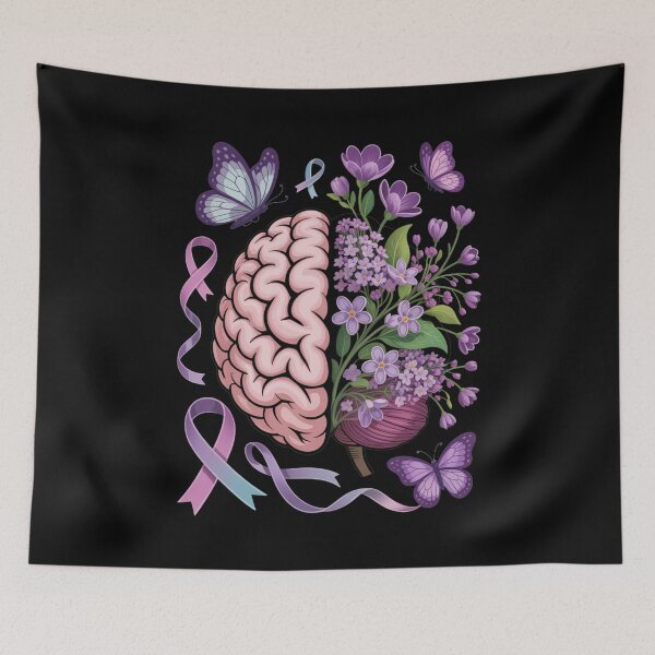 Item preview, Epilepsy Awareness Brain with Purple Ribbon and Flowers designed and sold by Gogetgiggles.