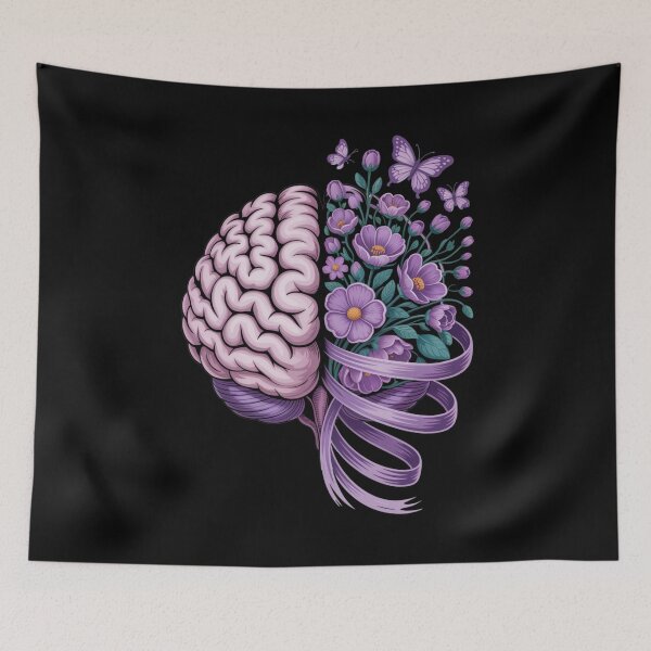 Item preview, Epilepsy Awareness Brain with Purple Ribbon and Flowers designed and sold by Gogetgiggles.