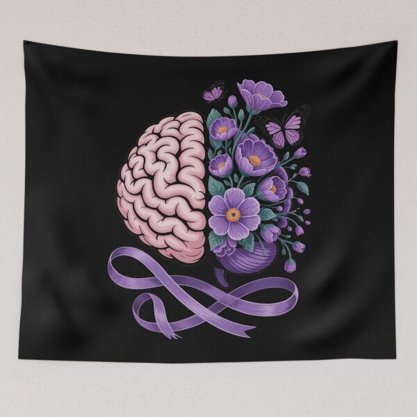 Item preview, Epilepsy Awareness Brain with Purple Ribbon and Flowers designed and sold by Gogetgiggles.