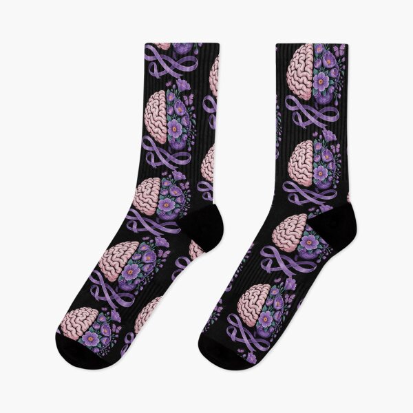 Item preview, Epilepsy Awareness Brain with Purple Ribbon and Flowers designed and sold by Gogetgiggles.