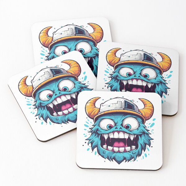 Item preview, Crazy Blue Monster Mascot with Viking Construction Helmet designed and sold by Art Co..