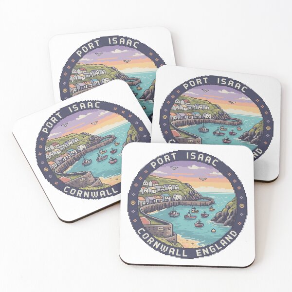 Item preview, Port Isaac Cornwall England Pixel Art Badge – Coastal Fishing Village Illustration designed and sold by CircinusStore.