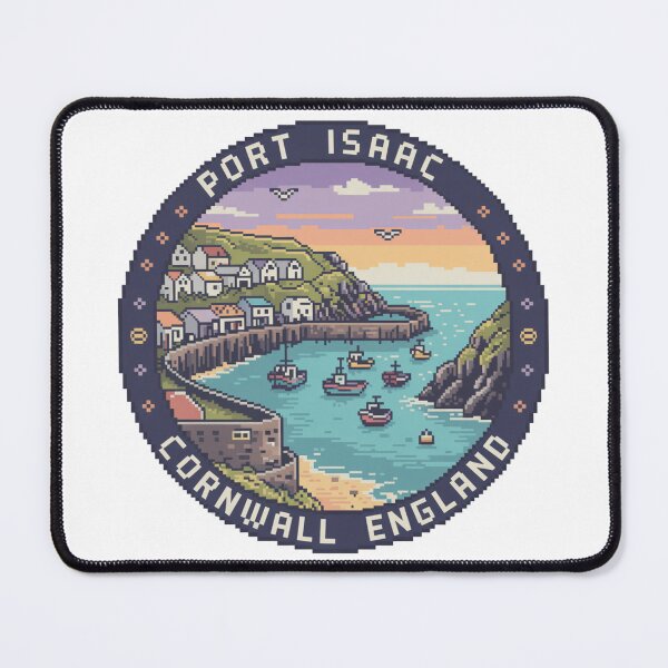 Item preview, Port Isaac Cornwall England Pixel Art Badge – Coastal Fishing Village Illustration designed and sold by CircinusStore.